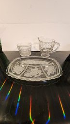 Vintage Glass Water Pitcher, Ice Bucket And Platter