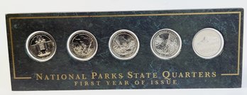 5 Coins First Year Issue National Parks Washington Quarters  In Green Marble Stone Desk Display