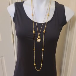 Gilt And Faberge Egg Station Necklace Plus Amulet Both By Joan Rivers