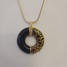 Black Enamel And Gold Vintage Nolan Miller Pendant In Mint Condition.