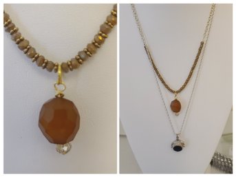 Chocolate Moonstone? Pendent With Crystal Beads And A Tri Colored Stone  Pendant With Onyx, MOP And Sodalite