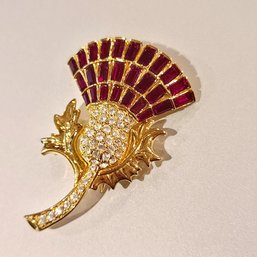 Fabulous Vintage Nolan Miller Red/ Crystal Thistle Brooch Or Pin