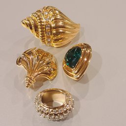 Three Gold Plated Clasps, One With Emerald Colored Stone PlusAnd A Godiva Ring?