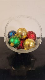 Glass Basket With Christmas Ornaments
