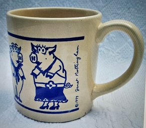 Collectible Vintage 1979 Janet Nottingham Blue Pigs Coffee Mug Made In England For Boston Warehouse