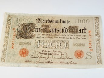 1910 Imperial Germany 1000 Mark Reichsbanknote - Large Note   RARE