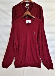 Pair Of Men's Burgundy LACOSTE  V-neck Knit Sweaters