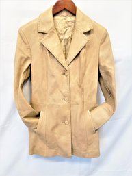 Women's Retro/boho Tan Italian Leather Coat With Flare Bell Sleeves Size M