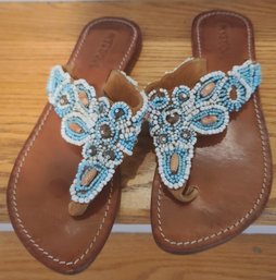 Pair Of Mystique Beaded Leather Sandals Size, Gently Used