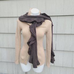 100 Percent Designer Cashmere Camel Colored Sweater Paired With Brown Cashmere Scarf