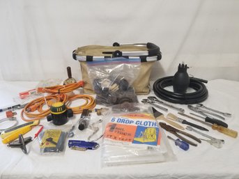 Mixed Lot Of Small Hand Tools & Home Supplies: Wrenches, Screwdrivers, Paint Brushes, Extension Cords & More