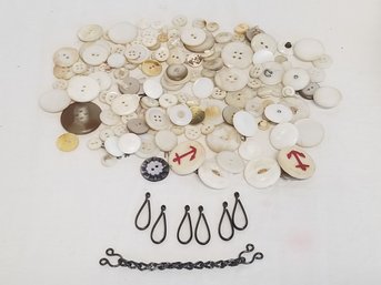 Jar Of Vintage Buttons & Clothing Fasteners