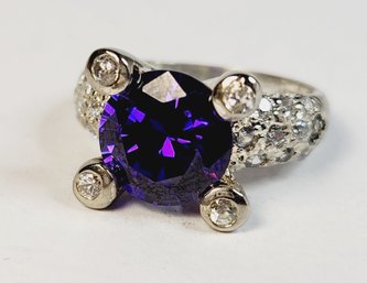 Sweet.....Sterling Silver Vibrant Purple Stone Elegant Ring