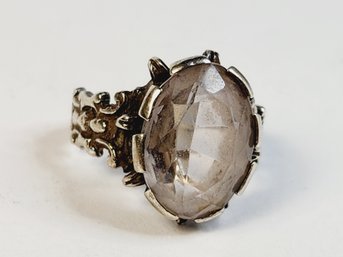 Vintage Clear Stone Sterling Silver Victorian Design Ring