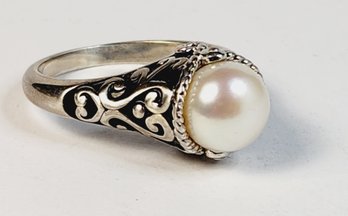 Stunning Sterling Silver Victorian Design Pearl Ring