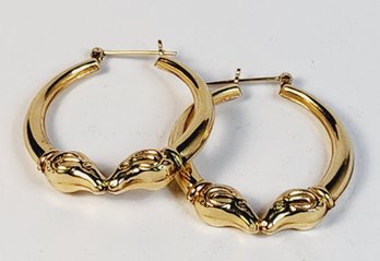 Wow ....Beautiful 14k Yellow Gold Rams Head Hoop Earrings