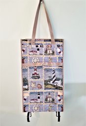 NEW Nautical Tapestry Collapsible/rolling Shopping Bag With Wheels