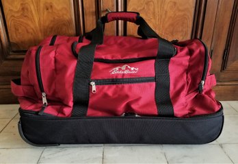 Vintage Large Red/black Eddie Bauer Rolling Travel/Duffel Bag With Hard Bottom