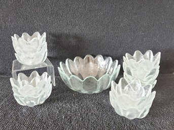 Vintage MCM Blenko Textured Lotus Salad Serving Bowl With 11 Individual Bowls