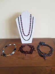 Five Dark Toned Beaded Necklaces