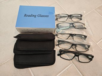 Box Of (5) New Reading Glasses W/cases - 4.00 Lense