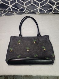 Sunny Hawaii Black Handbag With Palm Tres.  In Nice Shape. - - - - - - - - - - -- - -- - - - Loc: Brown Box