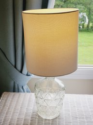 Clear Glass Textured Small Table Lamp With Shade - Works!