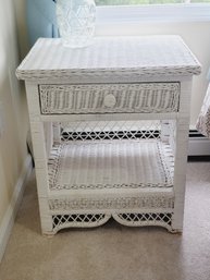 Nice White Wicker Small Nightstand With Drawer