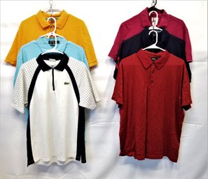 Six Men's Short Sleeve Polo Shirts: Brooks Brothers, Lacoste, Ralph Lauren Sizes L/XL/XXL