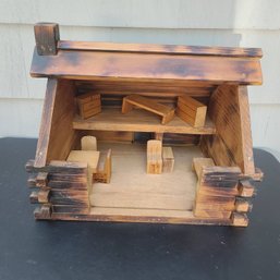 Rustic Log Cabin Doll House With Furniture