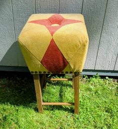 MCM  Mid Century Yellow And Red Suede Stool