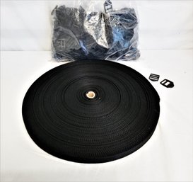 NEW 150ft Black Heavy Duty 1' Nylon Webbing Roll With .75' Slide Clips