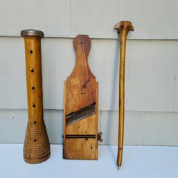 One Cotton Woolen Mill Spool, And Two Vintage Kitchen Utensils