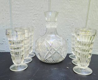 Six Vintage Parfait Glasses Paired With Crystal Decanter