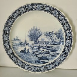 Stunning Dutch Delft Blue/white Vintage Platter Or Hanging Charger 16' Round