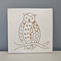 Vintage Glazed Pottery Owl Trivet