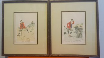 Two Antique Golf Caricature Prints By Edmund G Fuller Circa 1900, 'Entitled To See The Ball And The Bunker