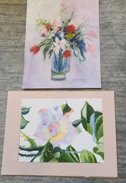 Two Beautiful Floral Watercolors One Is Matted With Board By Lee Galloway Unsigned