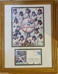 Framed 2001 Yankees Team Collage Picture Paired With 2001 Opening Day Postcard