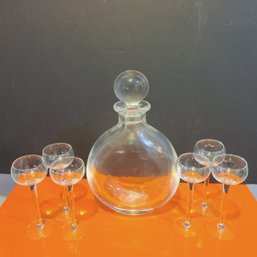 Crystal Wine Decanter With Six Elegant Thin Stemmed Glasses