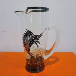 Vintage MCM Silver Overlay Of Swordfish Pitcher