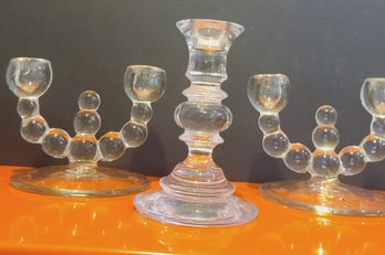 Reed & Barton Single Candle Holder Paired With Vntage Nine Ball Candle Holders