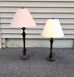 Pair Of Dark Brown Hammered Cast Iron Accent Lamps