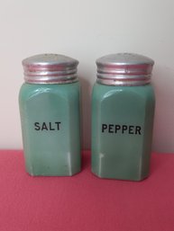 Vintage Green Salt And Pepper Shakers