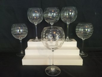Mikasa Set Of 6 Etched Glass Stemware Wine Glasses