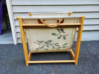Vintage L.L. Bean Firewood Carrier And Wood Rack - Chickadee Canvas With Leather Straps