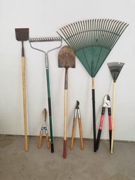 Yard Tool Mixed Lot - Shovel, Rakes, Clippers & More