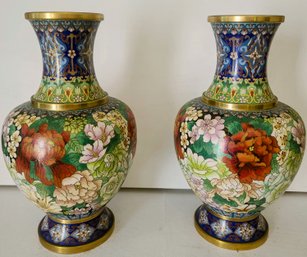 Stunning Pair Of Cloisonne Urns From China