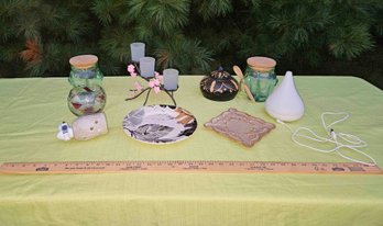 Home Decor Lot, Candle Items, Covered Wooden Vessel, Diffusor