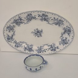 Small Deft Bowl Paired With Antique Sarreguemines Platter